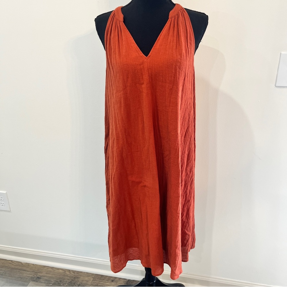 Garnet Hill Rust Orange Sleeveless Midi Dress Size S Flowy Cotton Gauze